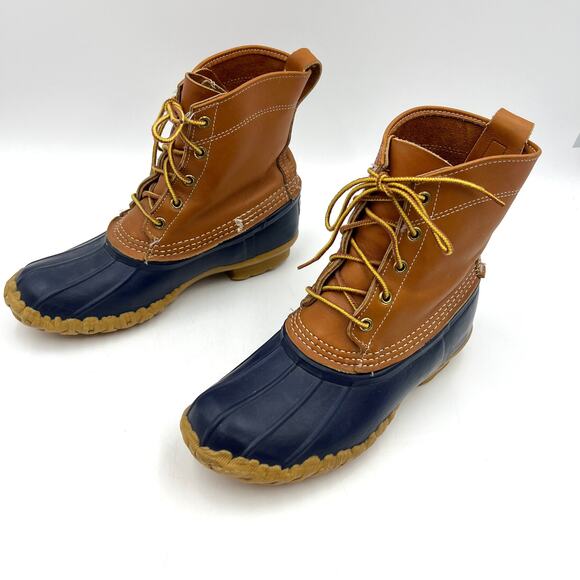 Vintage LL Bean Duck Toe Boots Blue Maine Hunting Shoe Leather - Picture 1 of 9